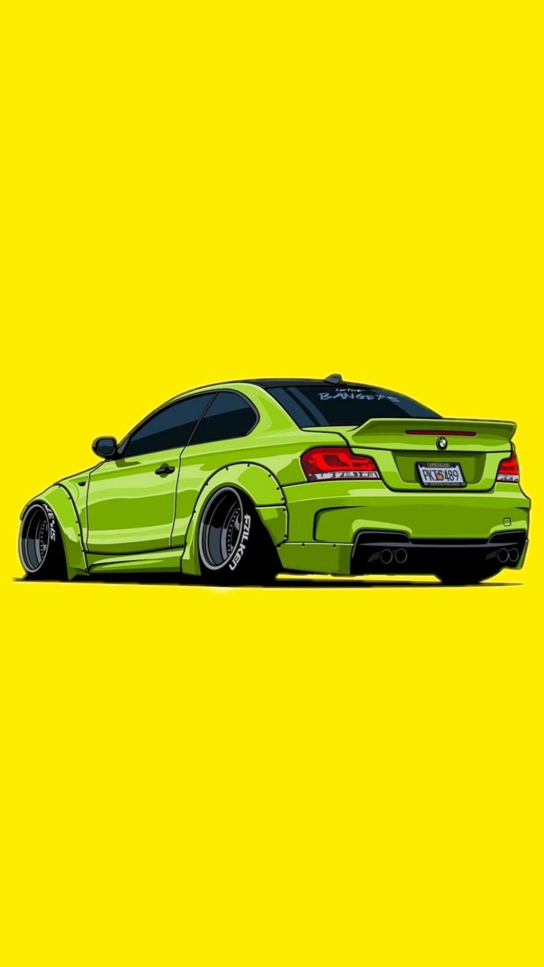 1080x1920 Green car yellow background. Yellow background, Car, Car art