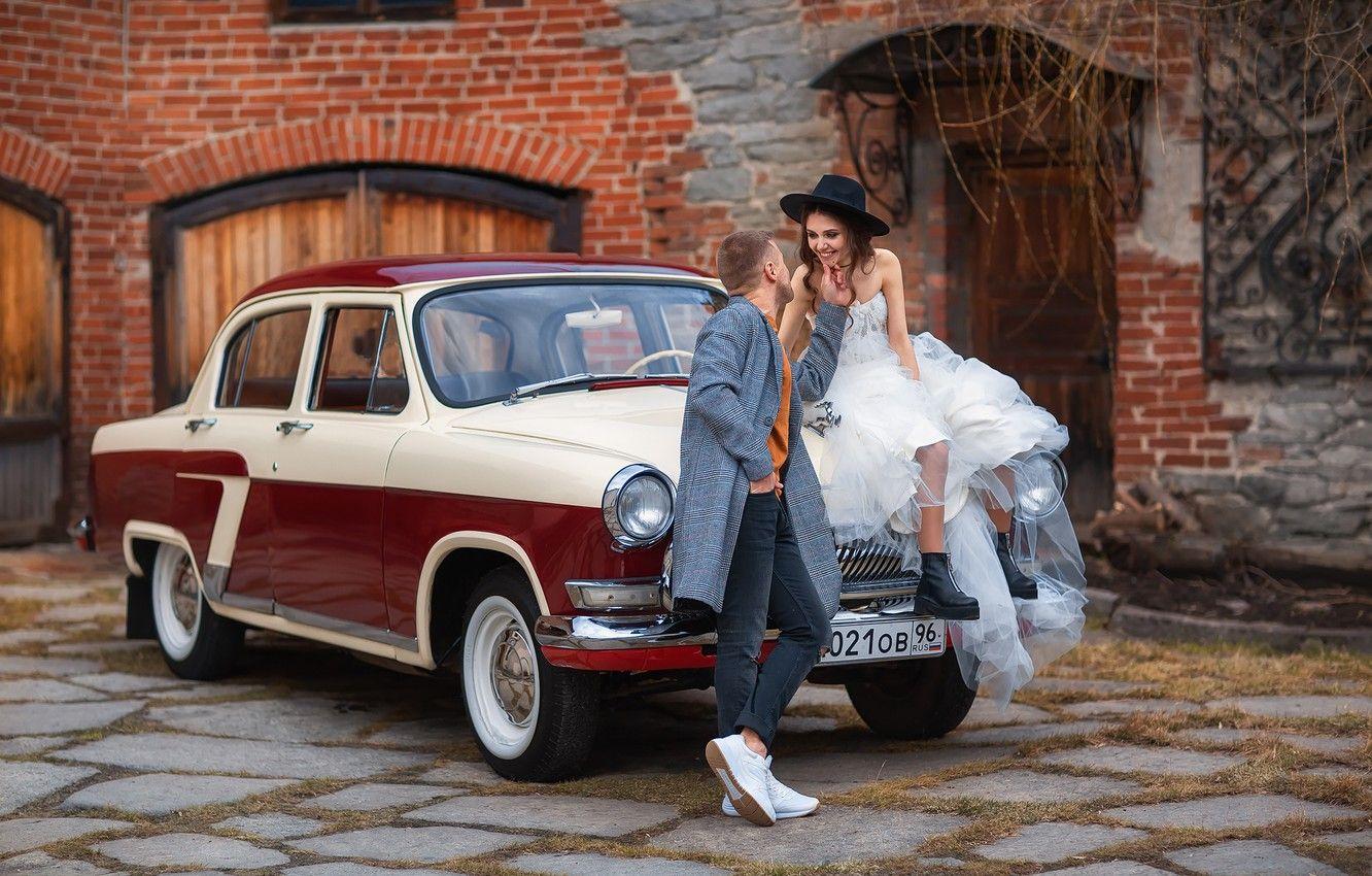 1332x850 Wallpaper machine, auto, girl, retro, guy, lovers, Volga, GAZ- Anastasia Barmina image for desktop, section настроения