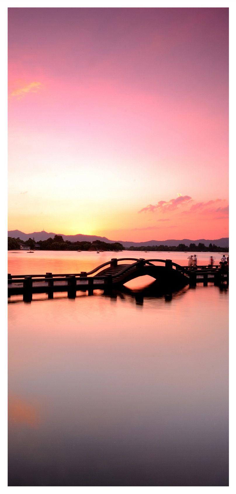808x1692 hangzhou west lake long bridge mobile wallpaper background image