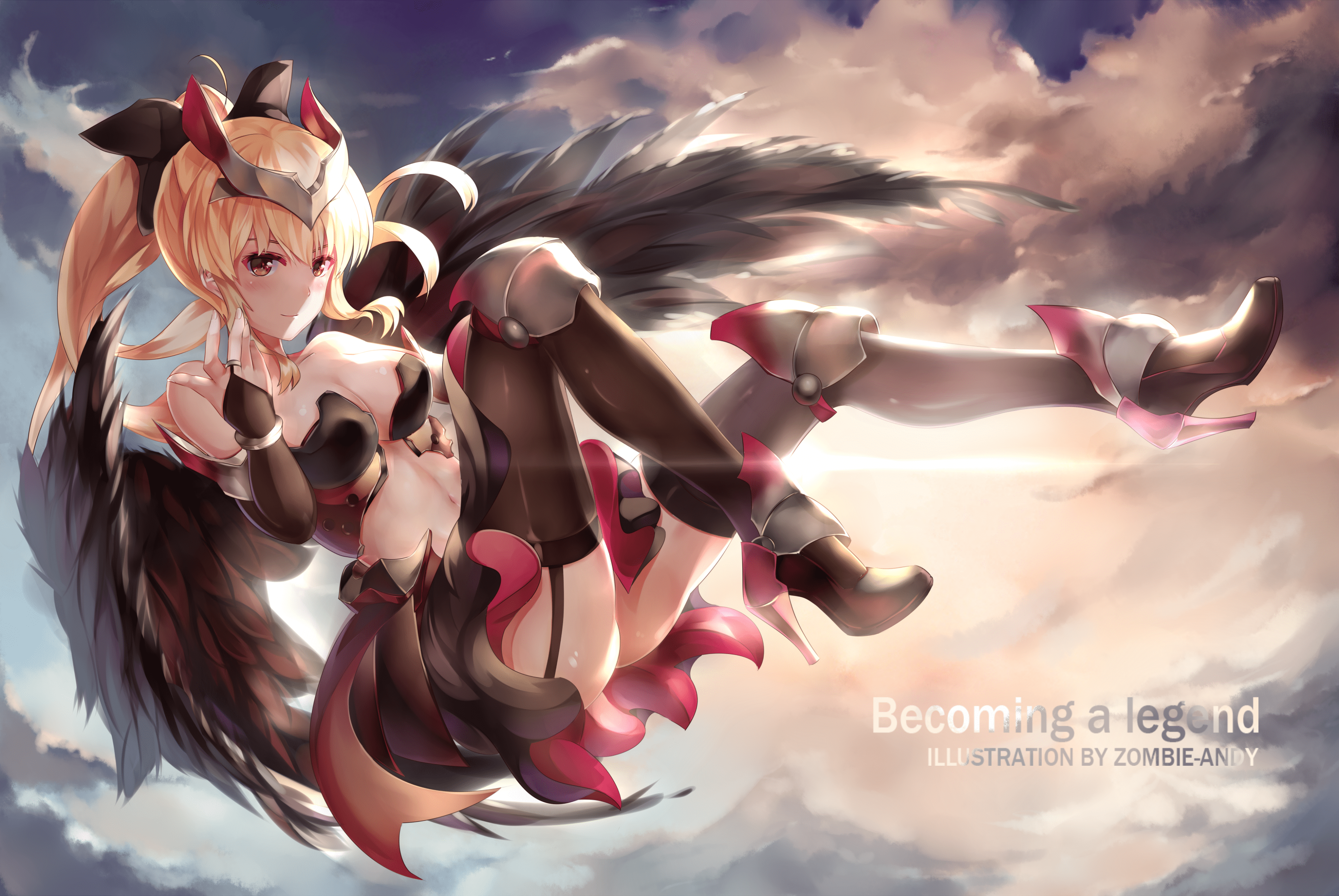 3534x2366 Download 3534x2366 Anime Girl, Zombie, Wings, Blonde, Fantasy