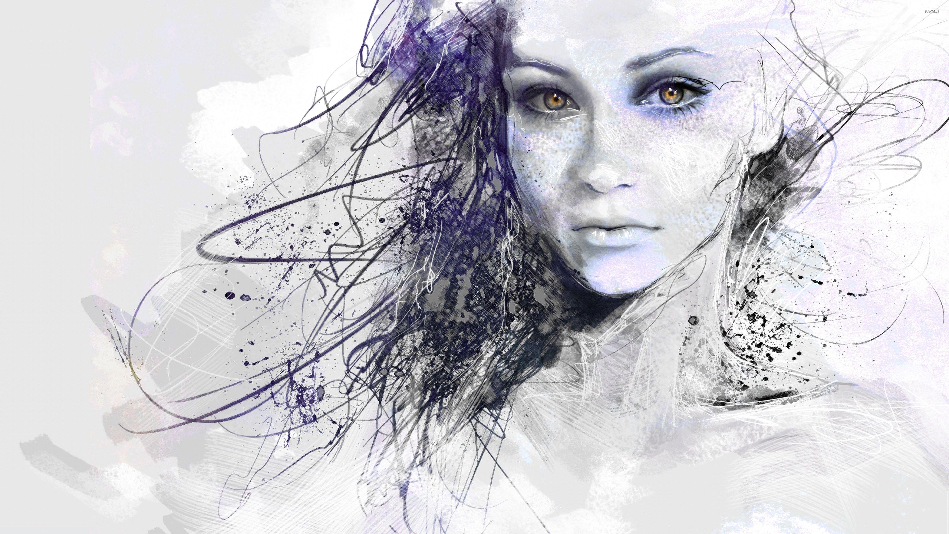3840x2160 Scribbled girl wallpaper wallpaper