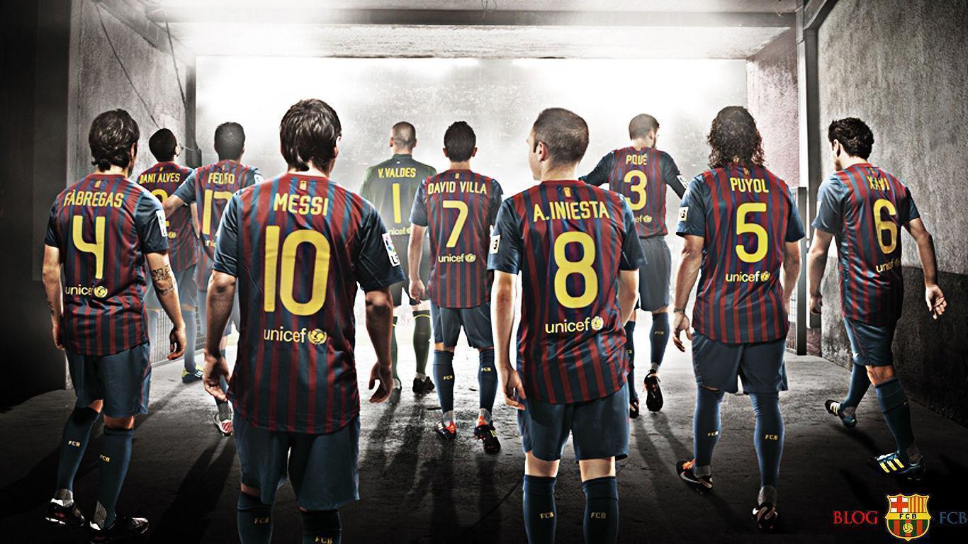 1366x768 FC Barcelona Team Wallpaper