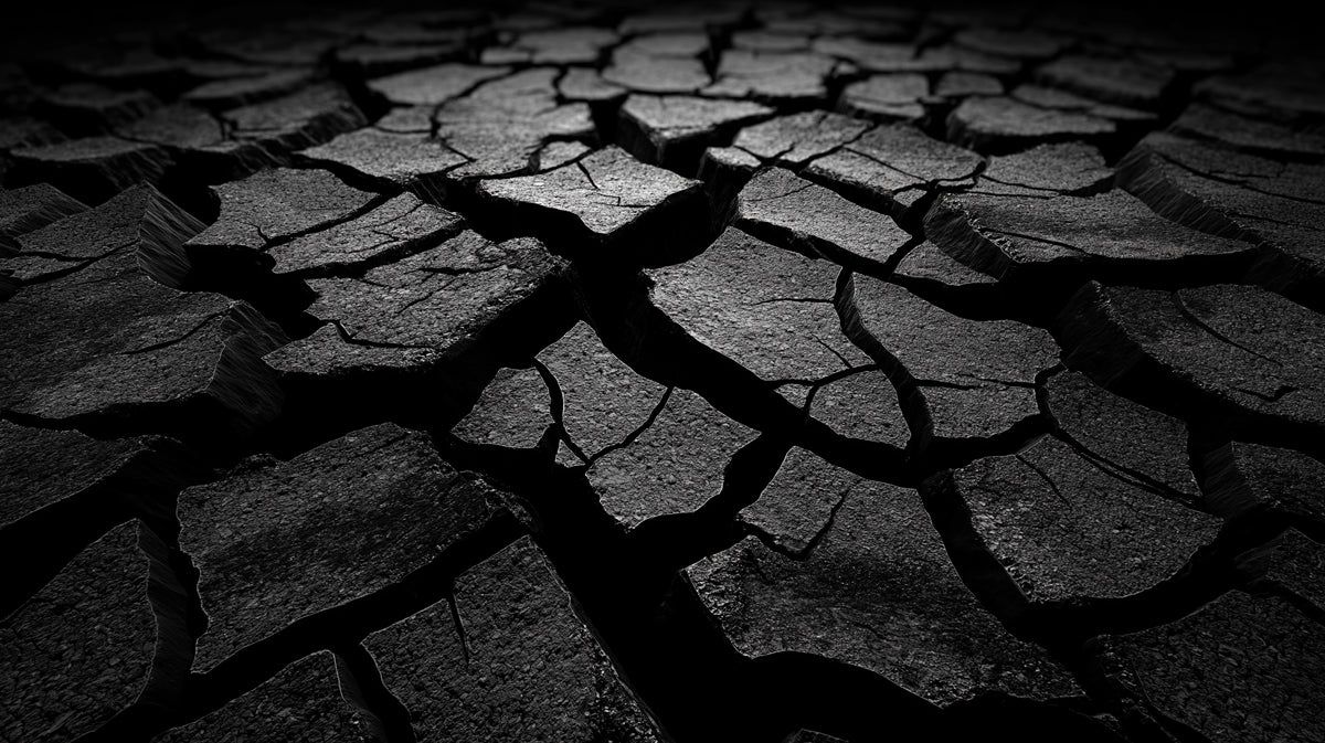 1200x673 Cracked Earth Texture Dark Monochrome Mural Wallpaper. Dramatic Abstract Art