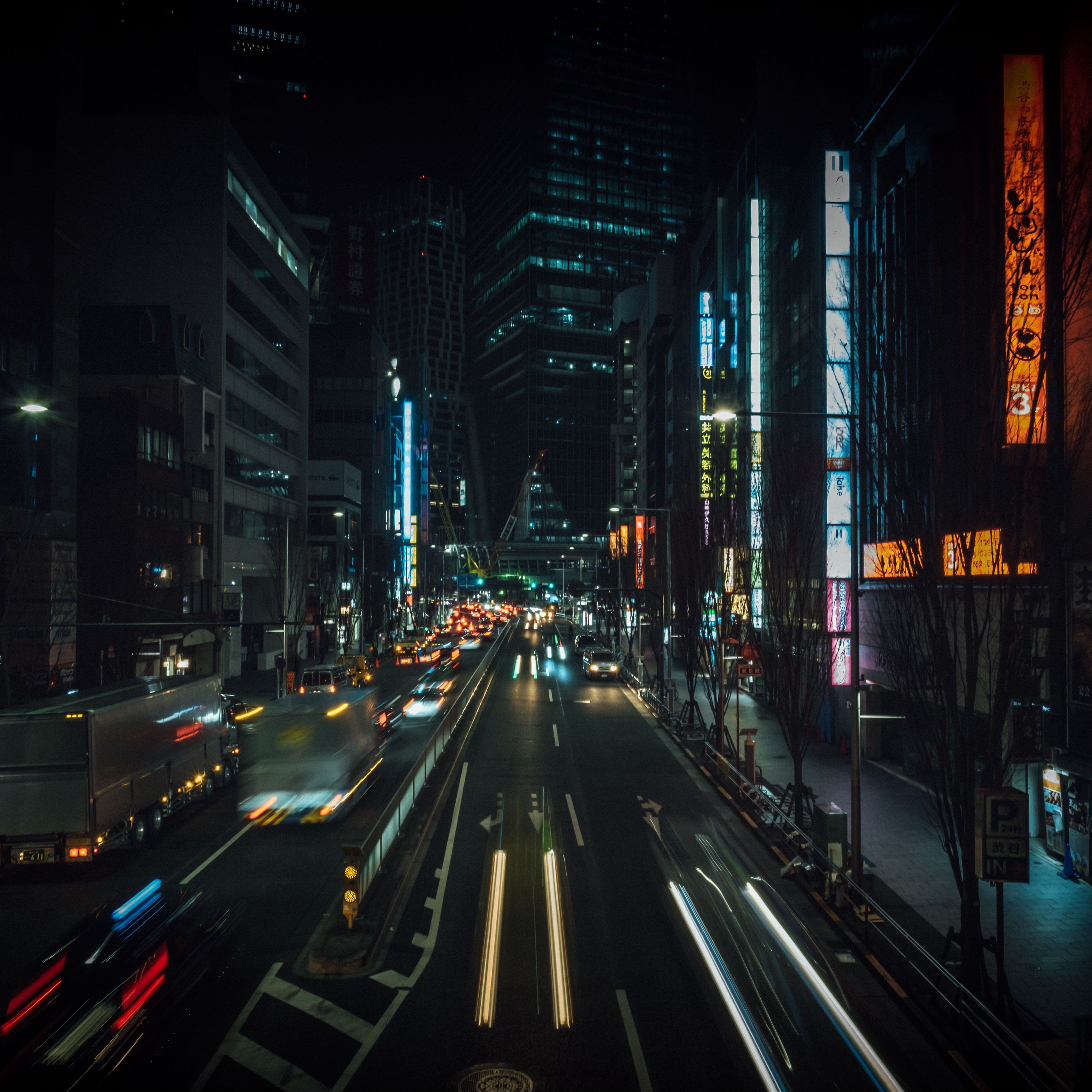 3415x3415 Download wallpaper 3415x3415 night city, street, city lights, traffic, buildings, tokyo, japan ipad pro 12.9 retina for parallax HD background