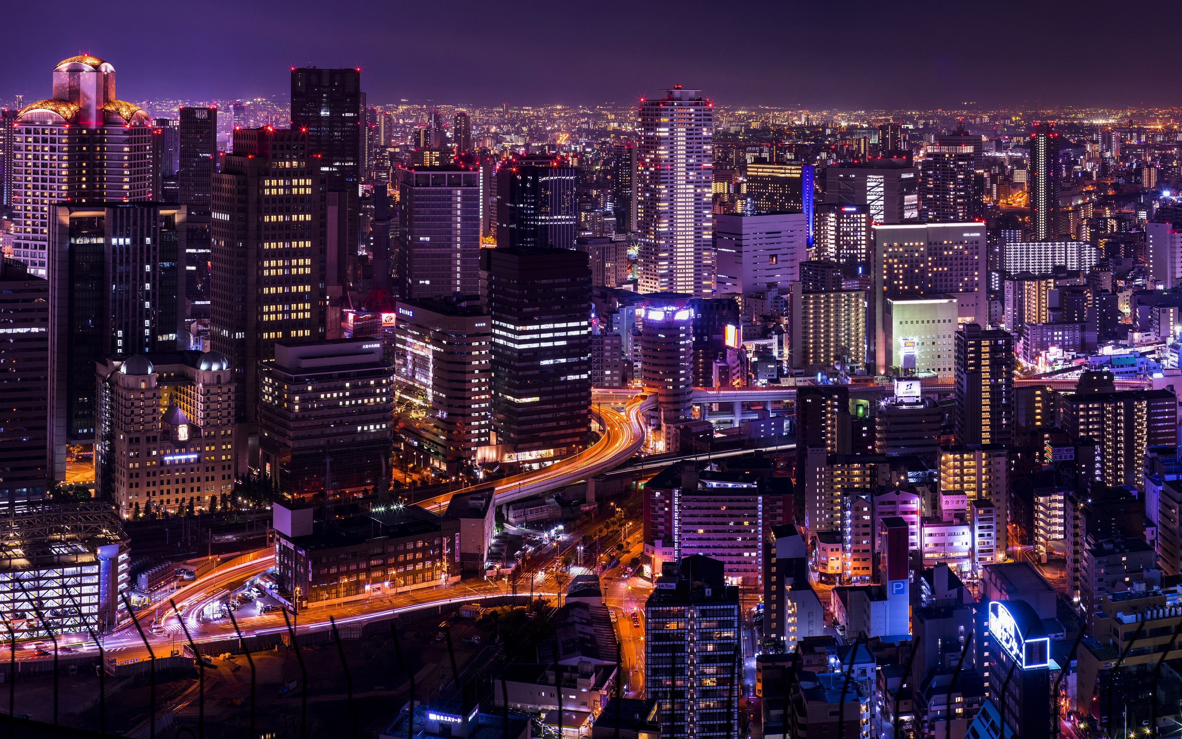 3840x2400 Japan City Lights Bright Skyscrapers 4K HD