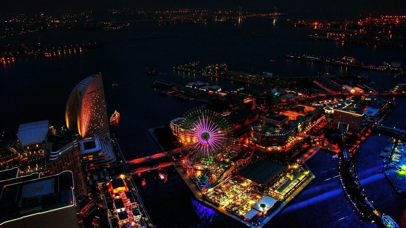 1366x768 Japan Night Lights City Travel Photography Wallpaper
