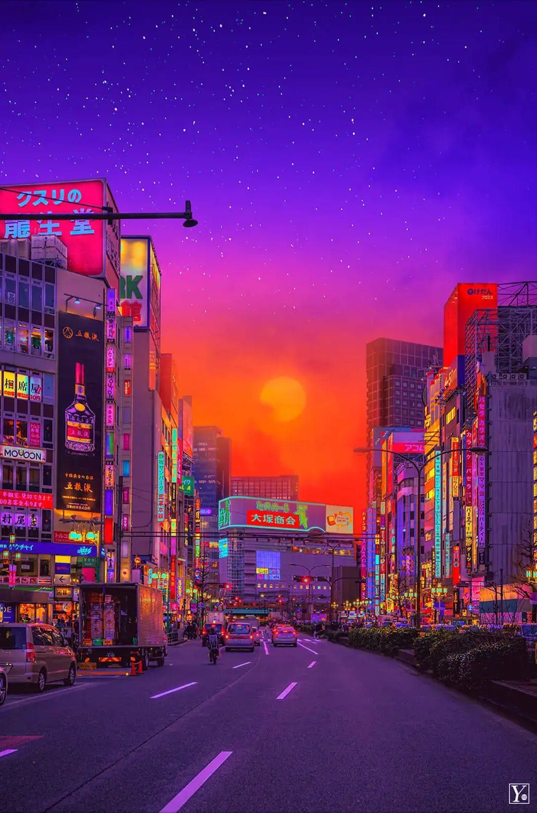 1088x1646 Neon Japanese Sunset Wall Art. BIG Wall Décor