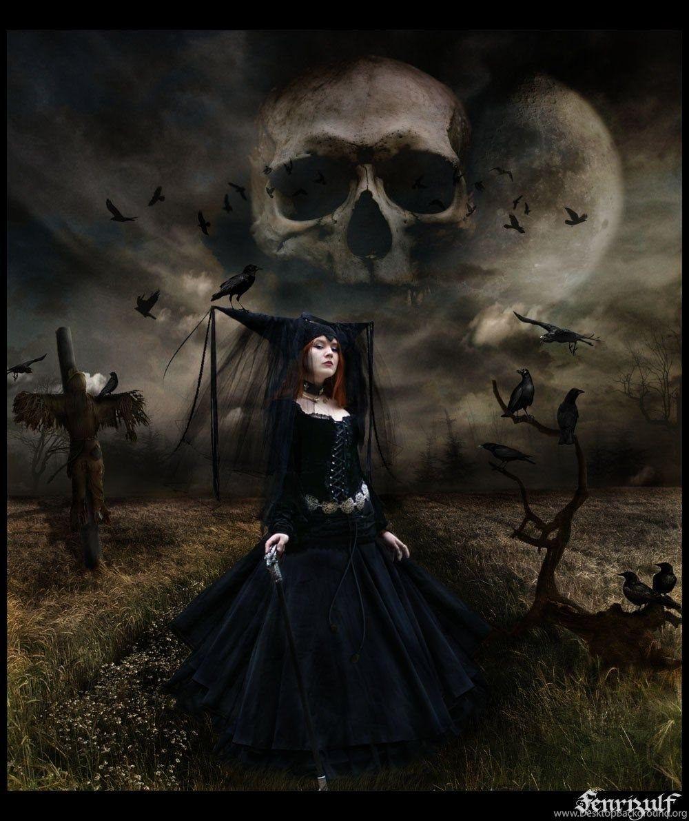 1000x1191 Gothic Witch And Skull, Wallpaper Metal Gothic: Heavy Metal