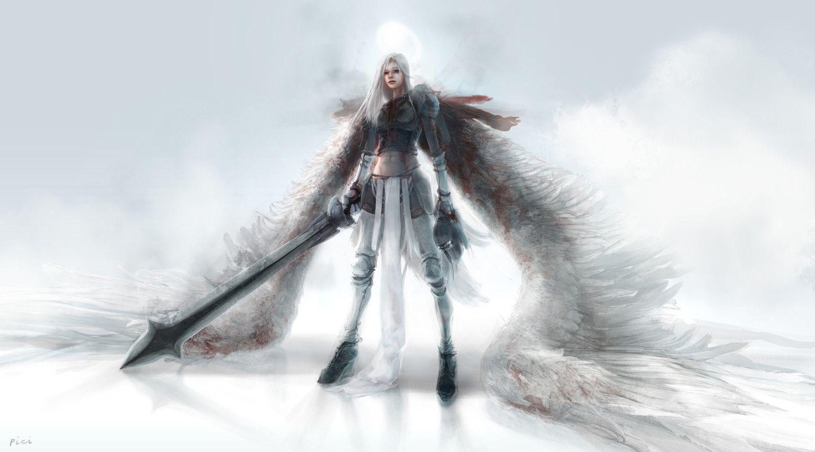 1664x924 Angel With Sword Wallpaperx924