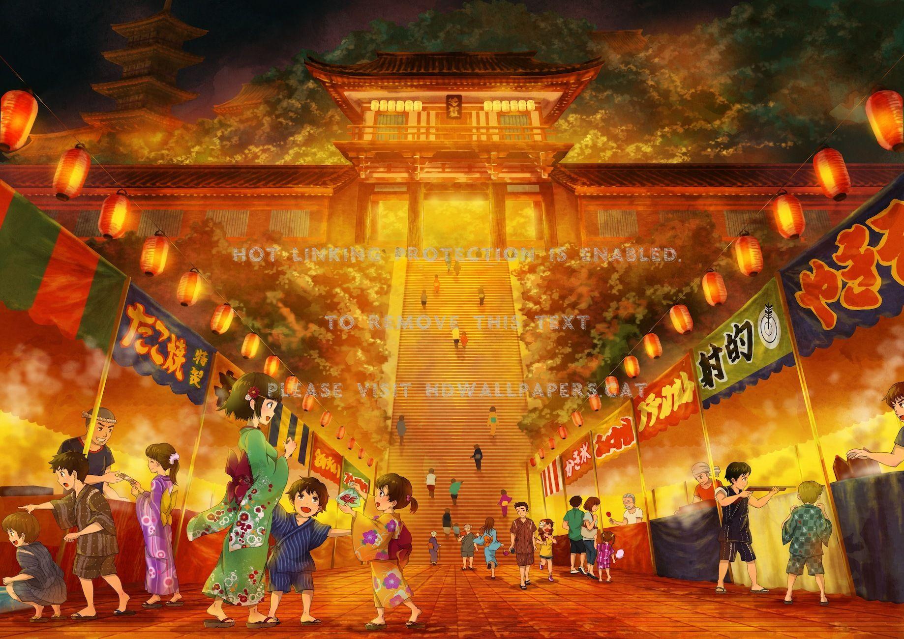 1838x1300 summer festival people japanese light anime
