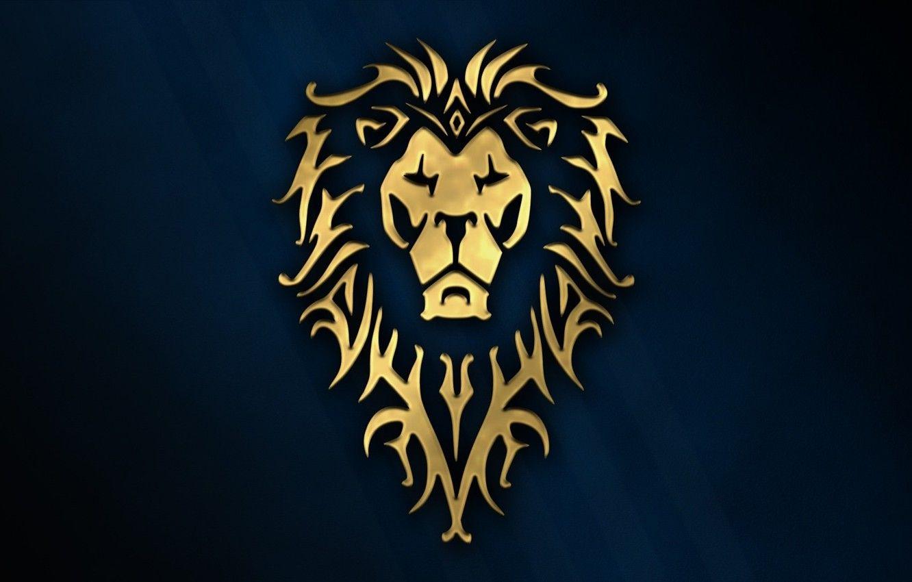 Rạp chiếu phim hình nền 1332x850, Vàng, Logo, Trò chơi, Warcraft, màu xanh da trời, wow, sư tử