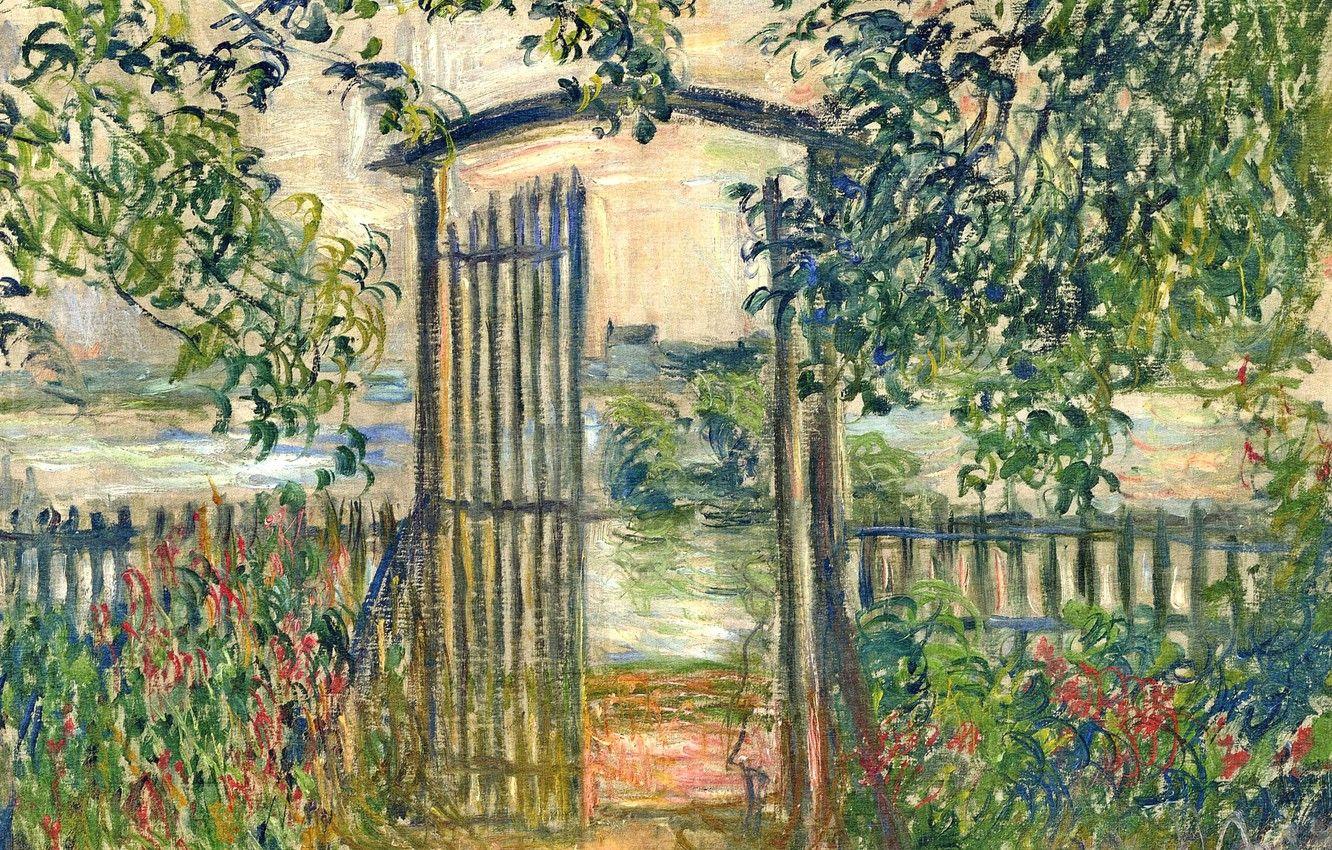 1332x850 Wallpaper landscape, picture, Claude Monet, Garden Gate in Vetee