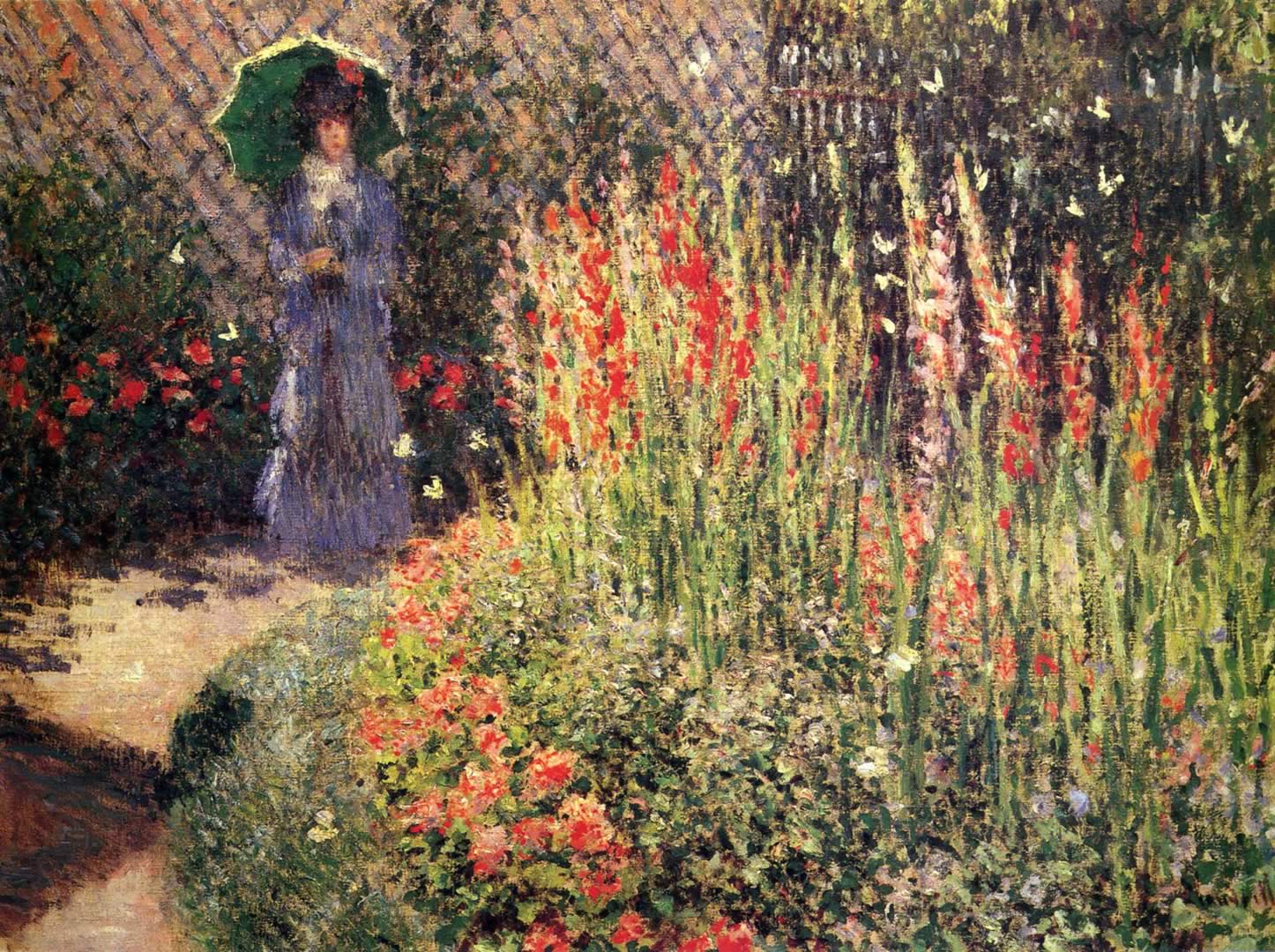1446x1080 Woman Walking In The Garden Monet Wallpaper Image