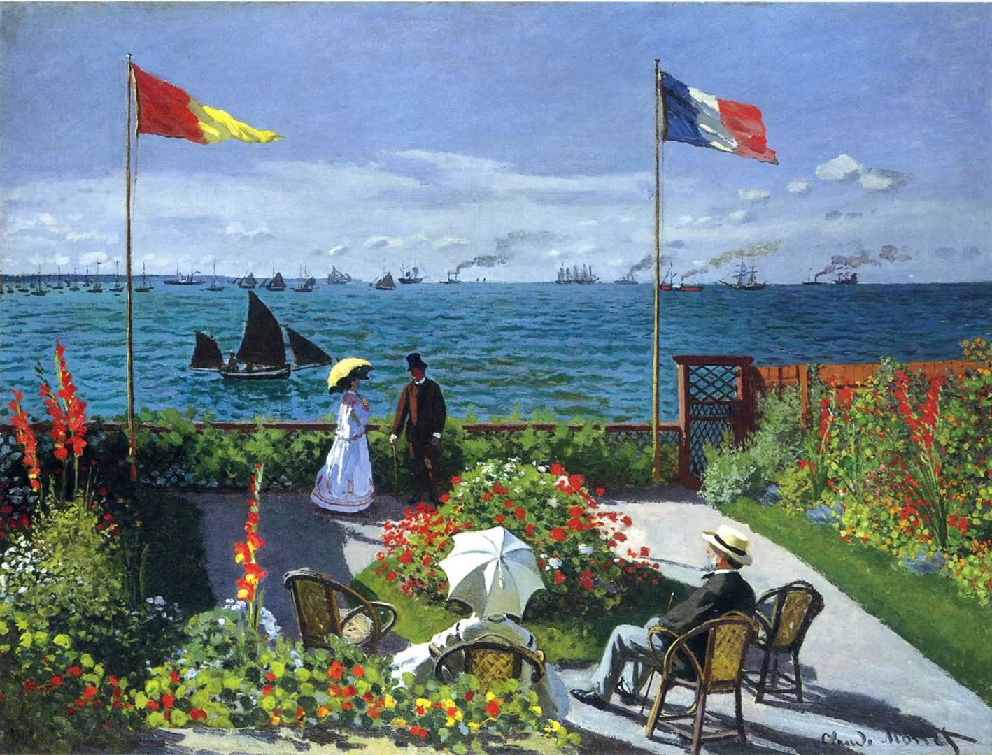 1418x1080 Garden At Sainte Adresse Monet Wallpaper Image