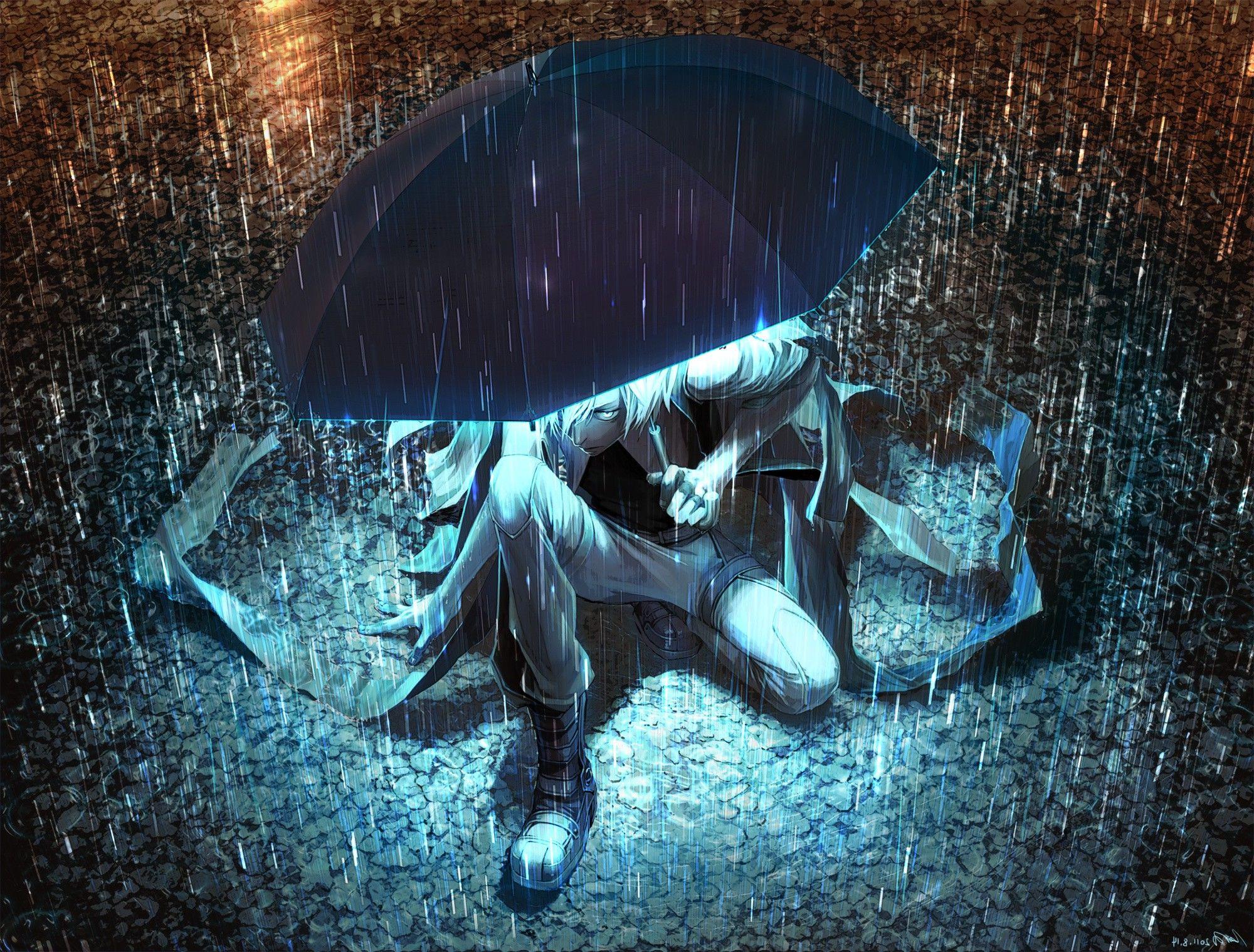 2000x1519 artwork, Fantasy Art, Anime, Rain, Umbrella, Original Characters Wallpaper HD / Desktop and Mobile Background