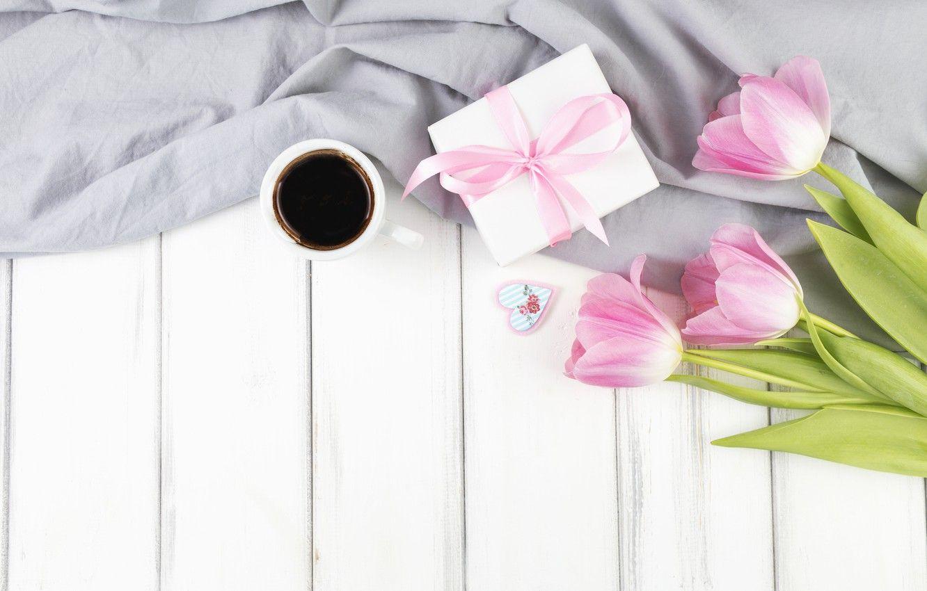 1332x850 Wallpaper holiday, gift, Love, coffee, bouquet, tulips, box