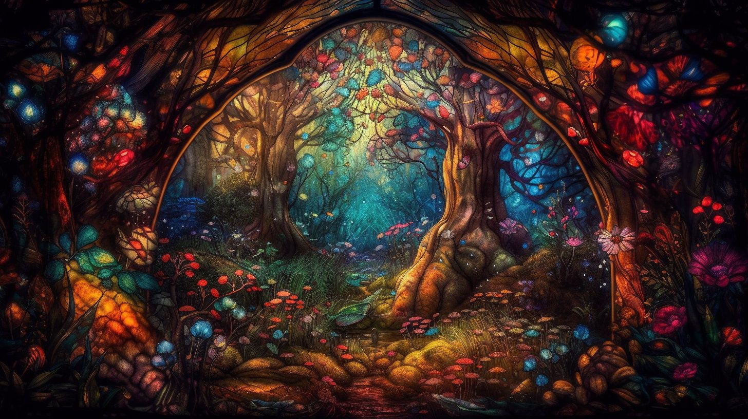 1456x816 Enchanted Forest Wallpaper. Printable Art. Digital Art. Digital Download. Large JPG Image. Desktop Wallpaper. Background