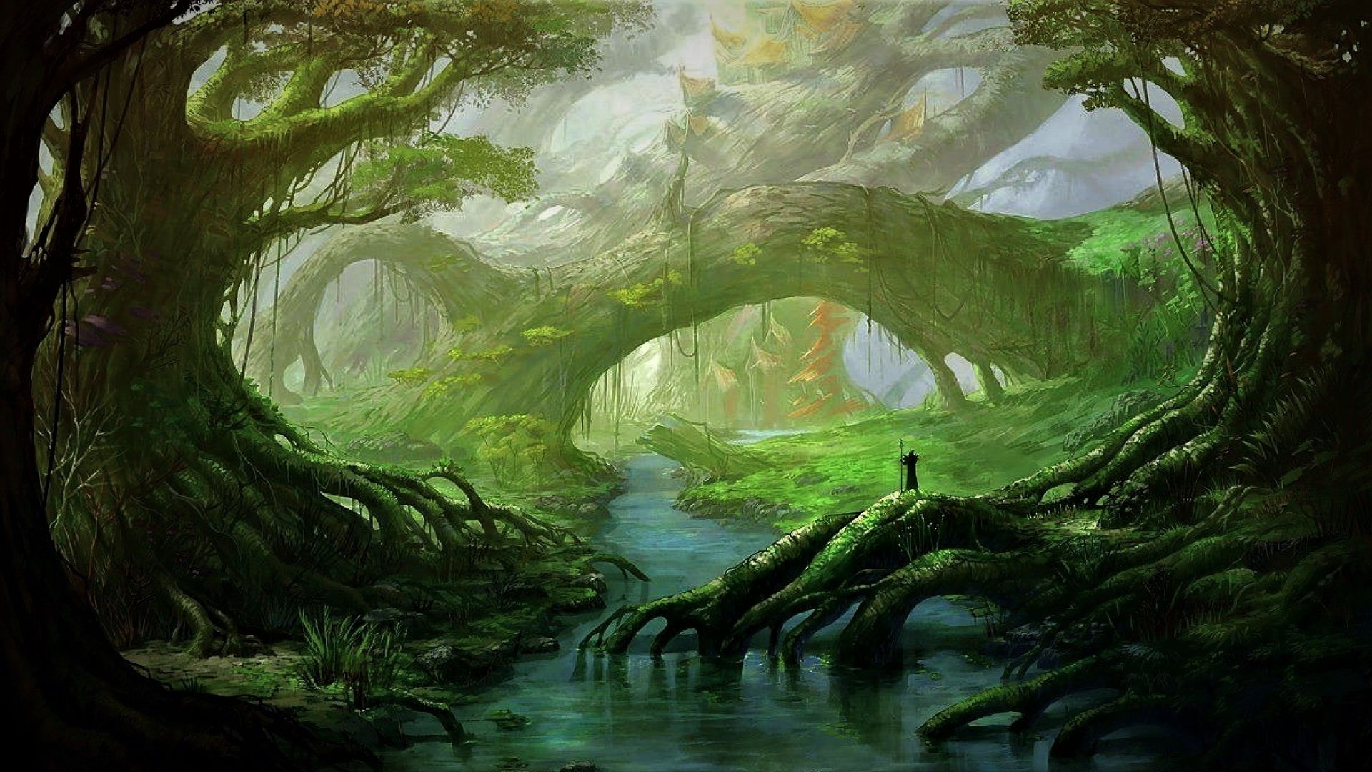 1920x1080 Desktop wallpaper: Fantasy, Forest, Tree 4K free download for PC. 1506180