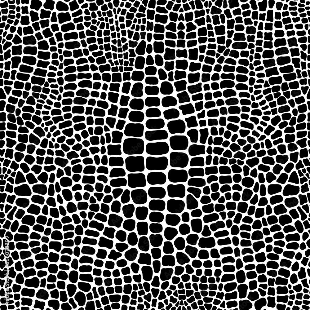 1000x1000 Seamless Pattern With Crocodile Or Alligator Skin Print. Spotted Black And White Repeating Wallpaper. Animalistic Vector Illustration. Stock Vektor
