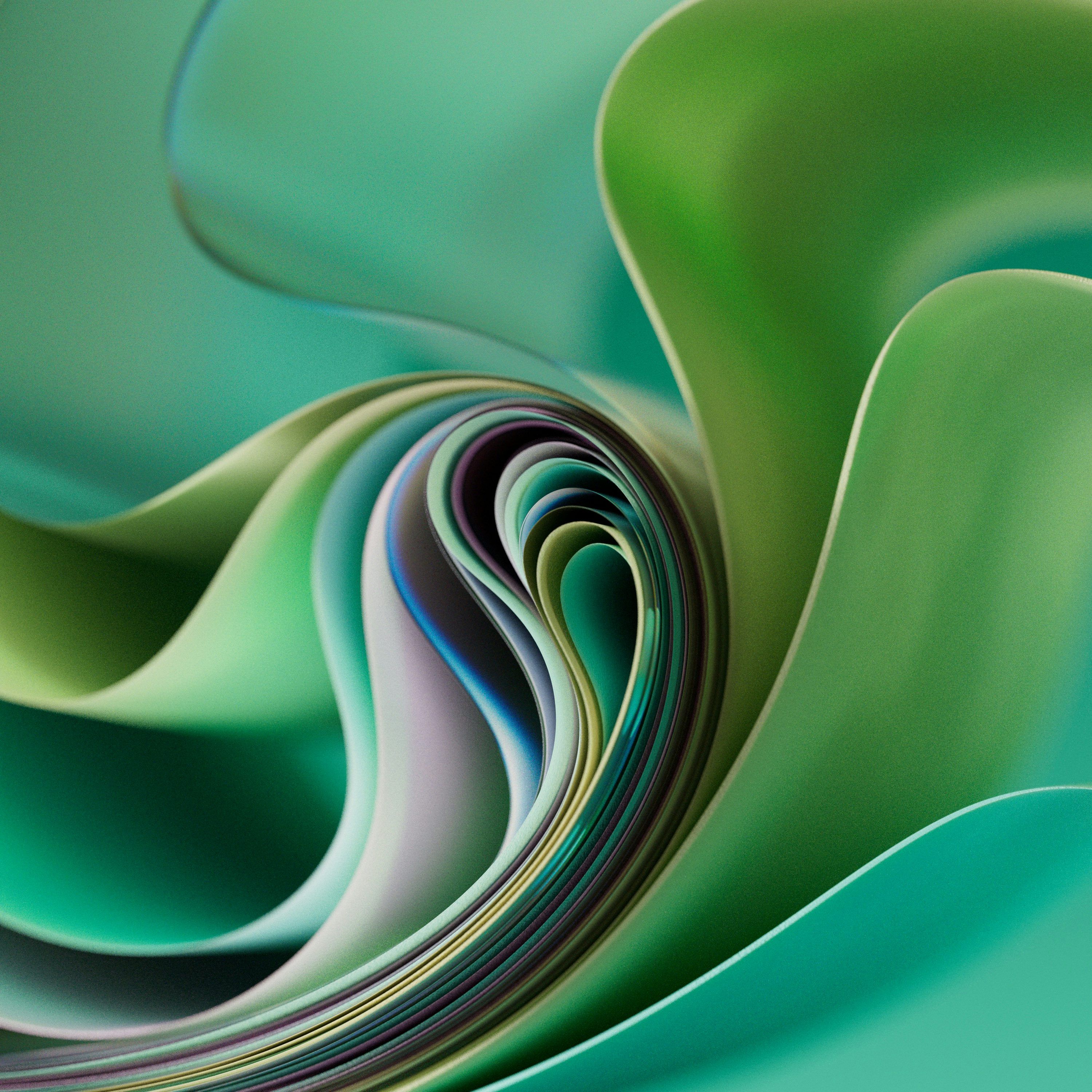 3000x3000 Abstract, swirling ribbons in shades of green. photo