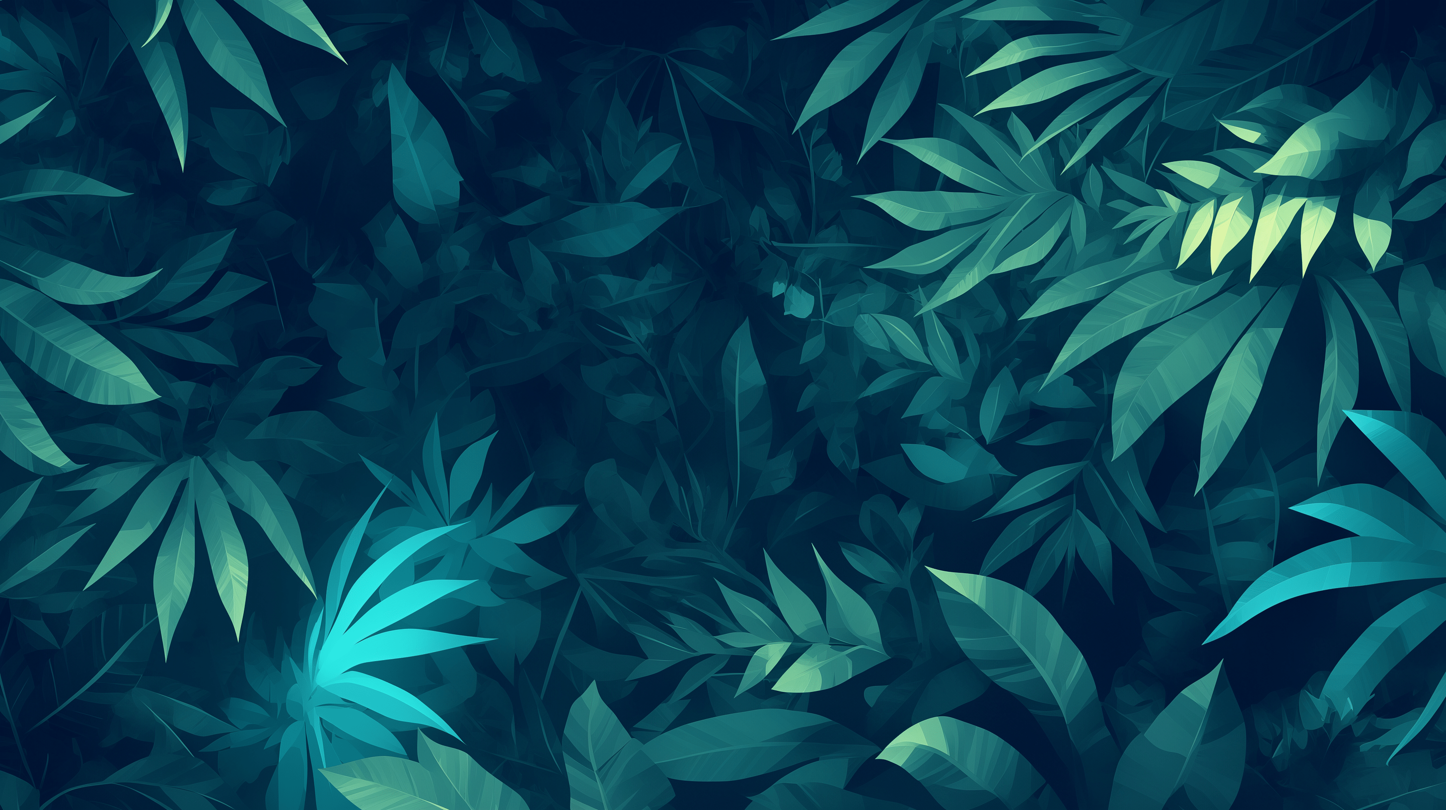 2912x1632 Night Foliage Mural Wallpaper. Shades of Green