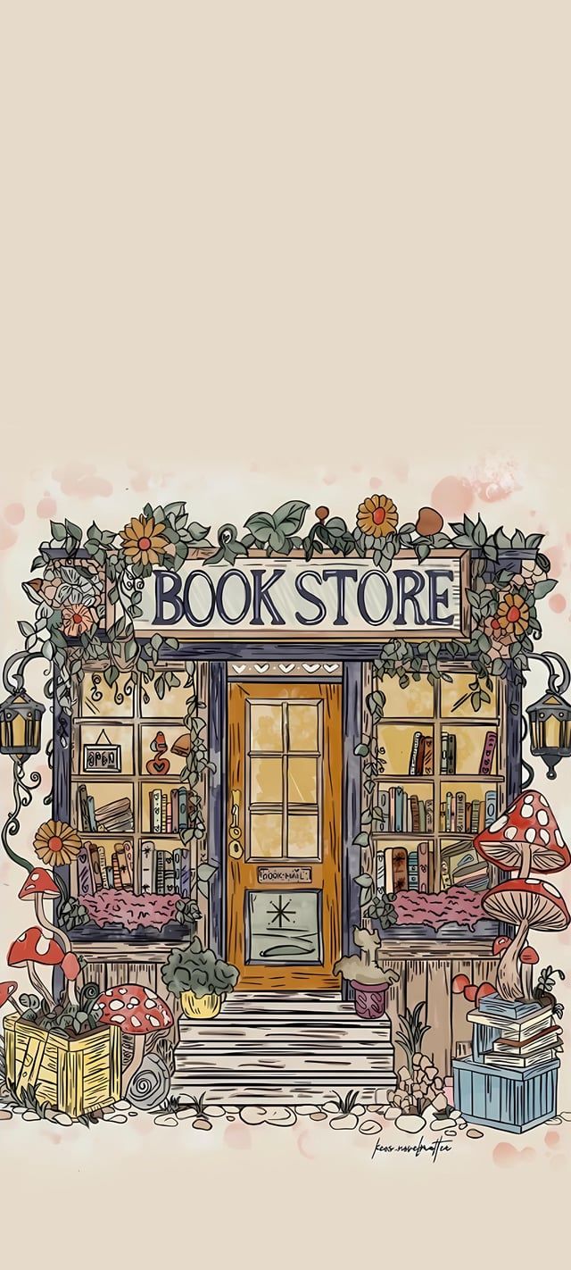 640x1422 Bookstore, whimsical art, DEPTH EFFECT, phone wallpaper [2250x5000] [20:9]