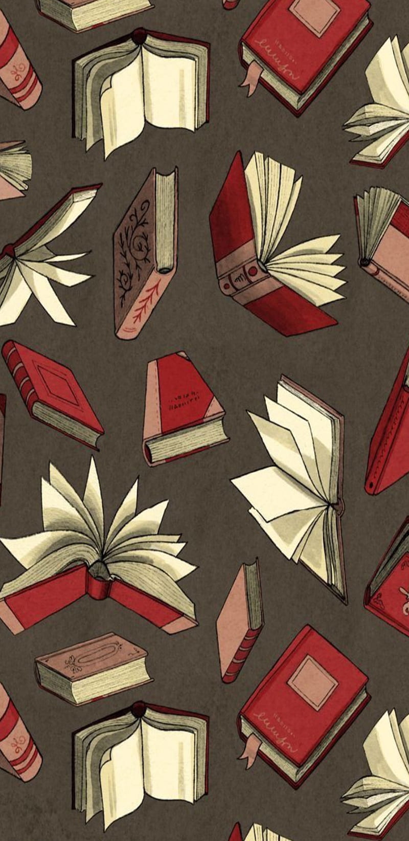 800x1644 Bookeverywhere, books, everywhere, fun, knowledge, pages, reading, red, smart, HD phone wallpaper