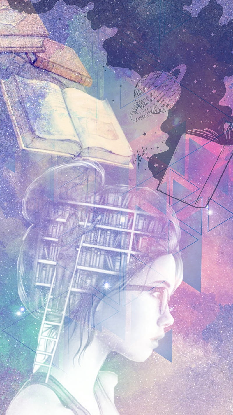 800x1422 Imagination, books, girl, glasses, pastel, read, HD phone wallpaper