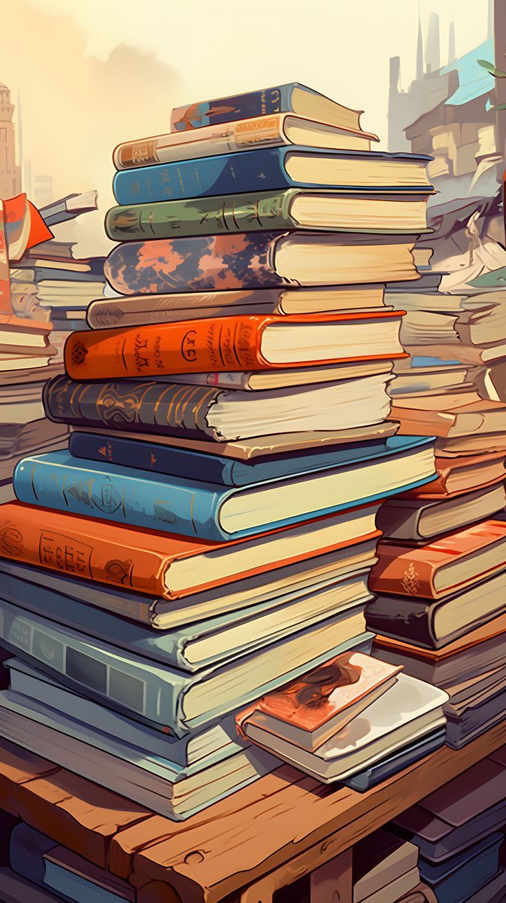 736x1313 Nostalgic Book Stack: Hyper Detailed Wallpaper For Your Phone