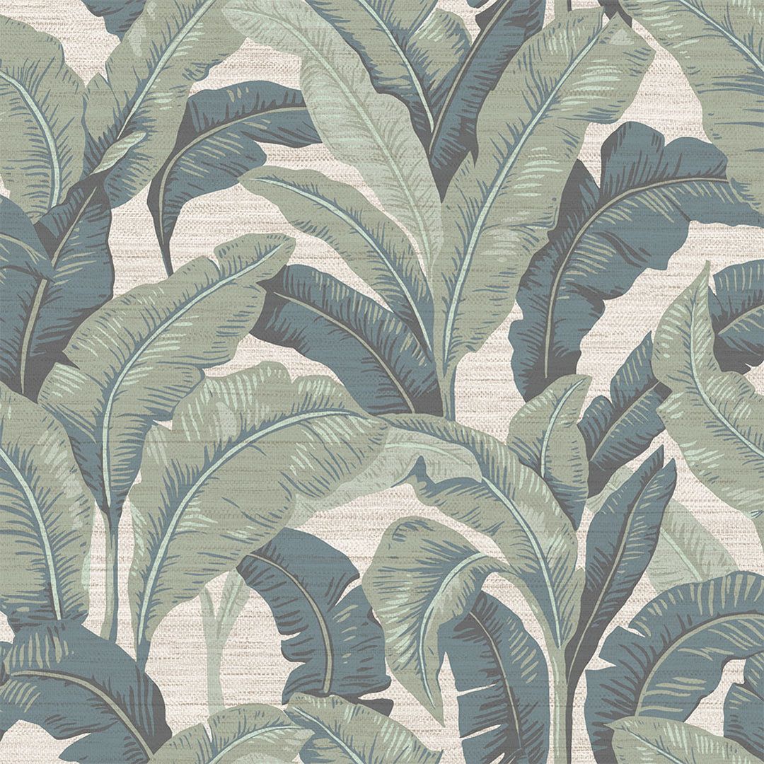 1080x1080 Palms Tropical Grasscloth Peel and Stick Wallpaper SAMPLE / Steel Blue Palm