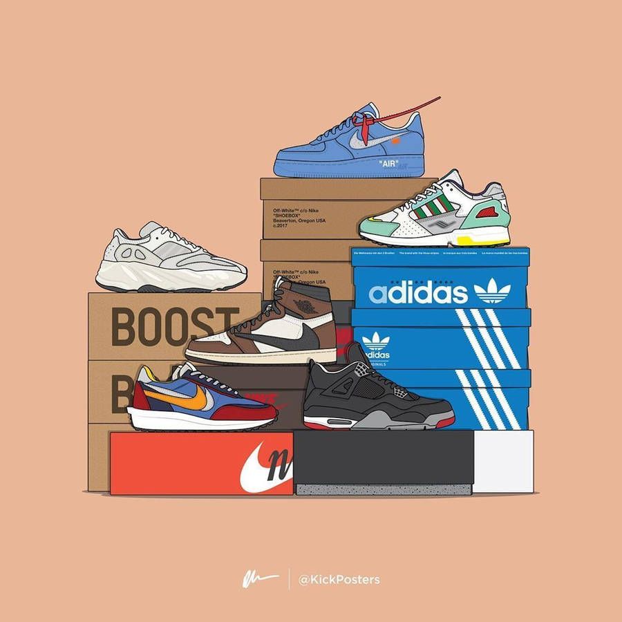 900x900 Cartoon Nike Shoes Collection Wallpaper