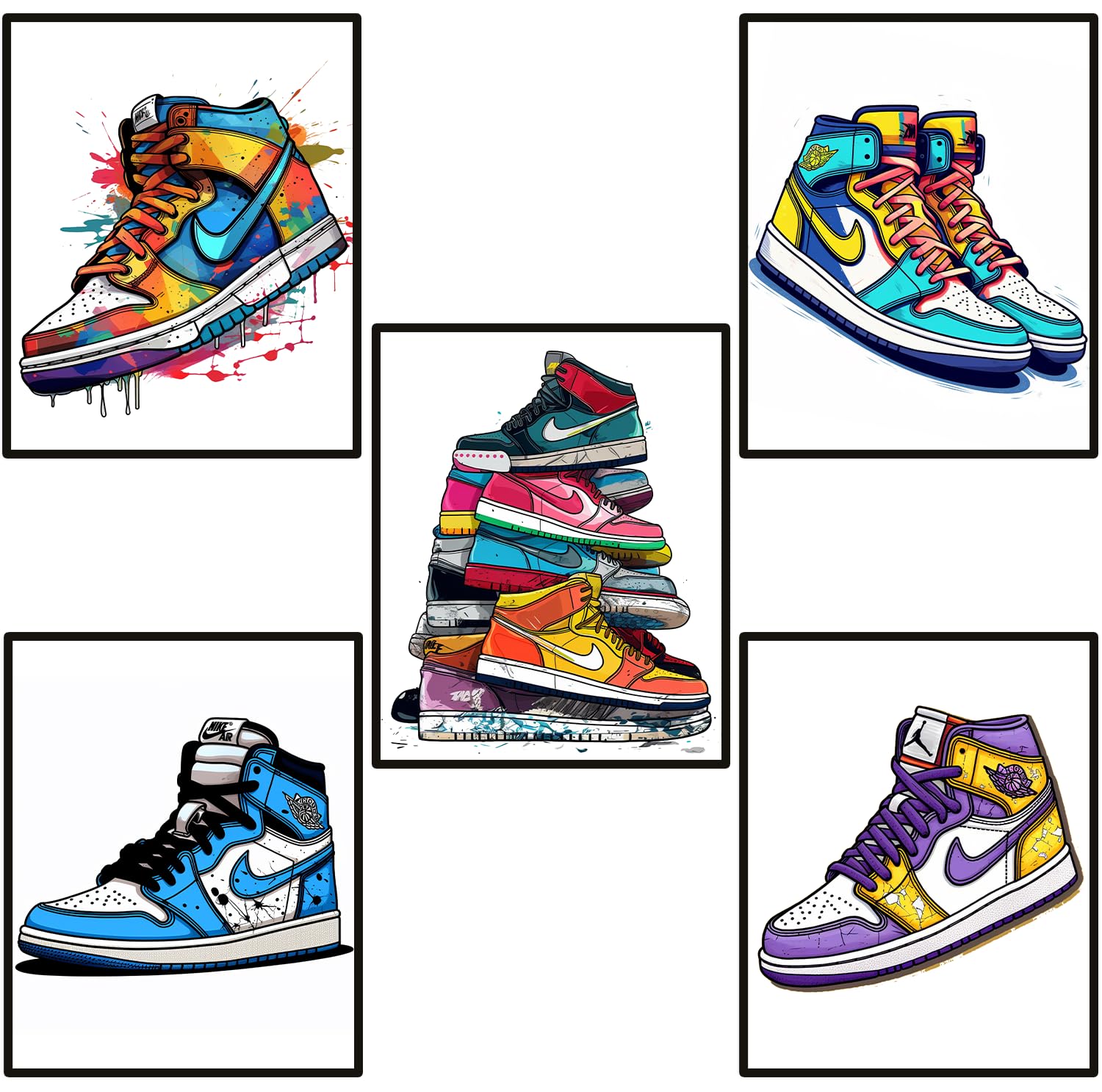 1500x1486 Sneakers Poster Sneaker Room Decor Unframed Set of 5 (8 x 10 Inch) Sneakers Wall Art Decor Sneaker Air Gym Shoes Shoebox Collection Aesthetic Cool Poster for Teen Boys Guys Men