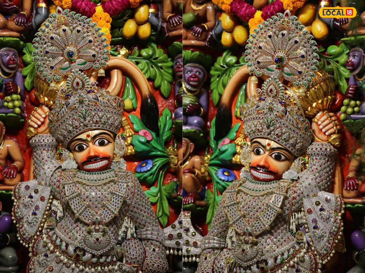 1200x900 Shree Kashtabhanjan Dev Hanumanji: કષ્ટભંજન દેવને સિલ્વર ડાયમંડના વાઘાનો કરાયો શણગાર, જુઓ મનમોહક Photo Kashtabhanjan Dev Hanumanji decorated with silver diamond waghas clothes see captivating