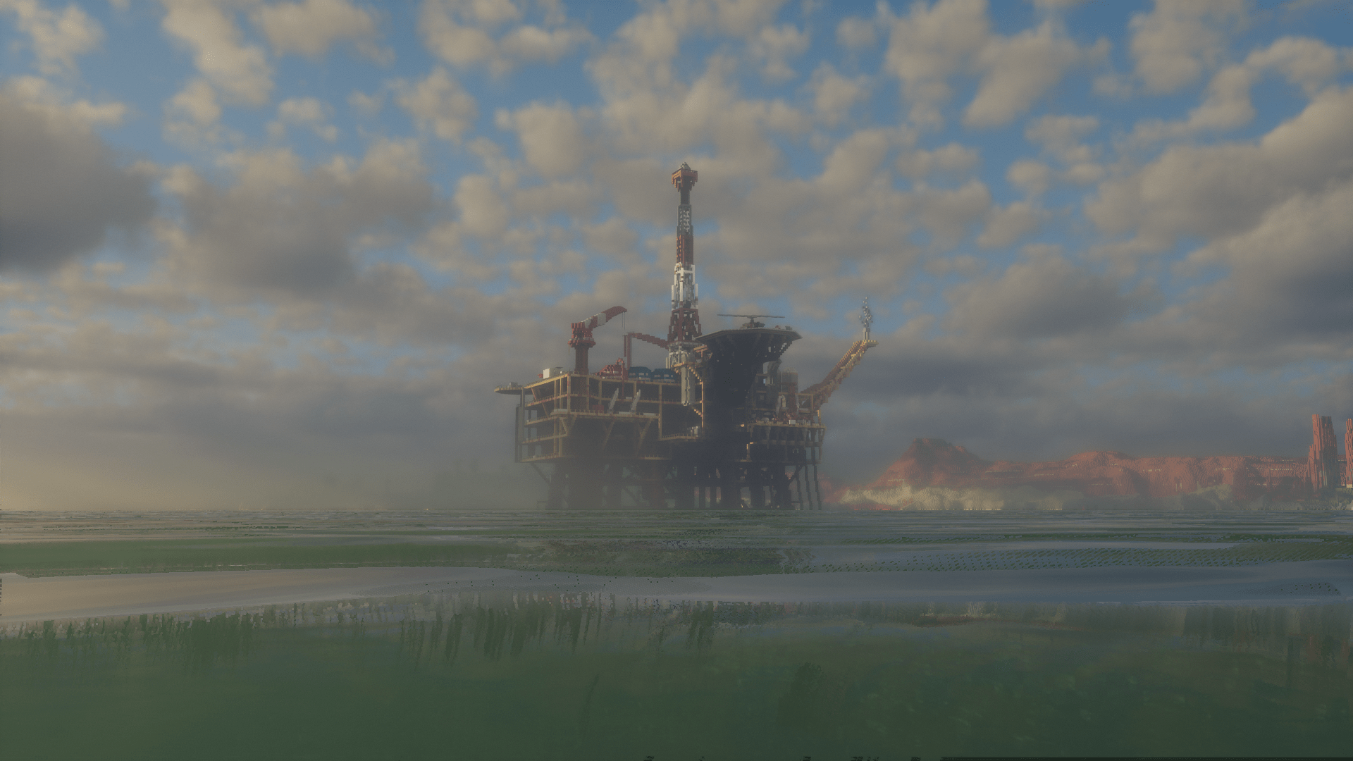 1920x1080 Rust's iconic oil rig monument, now in Minecraft!