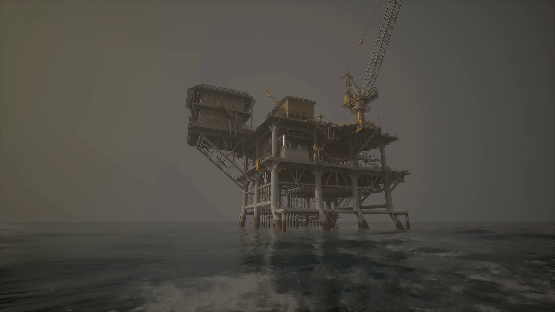 1920x1080 An oil rig in the middle of the ocean