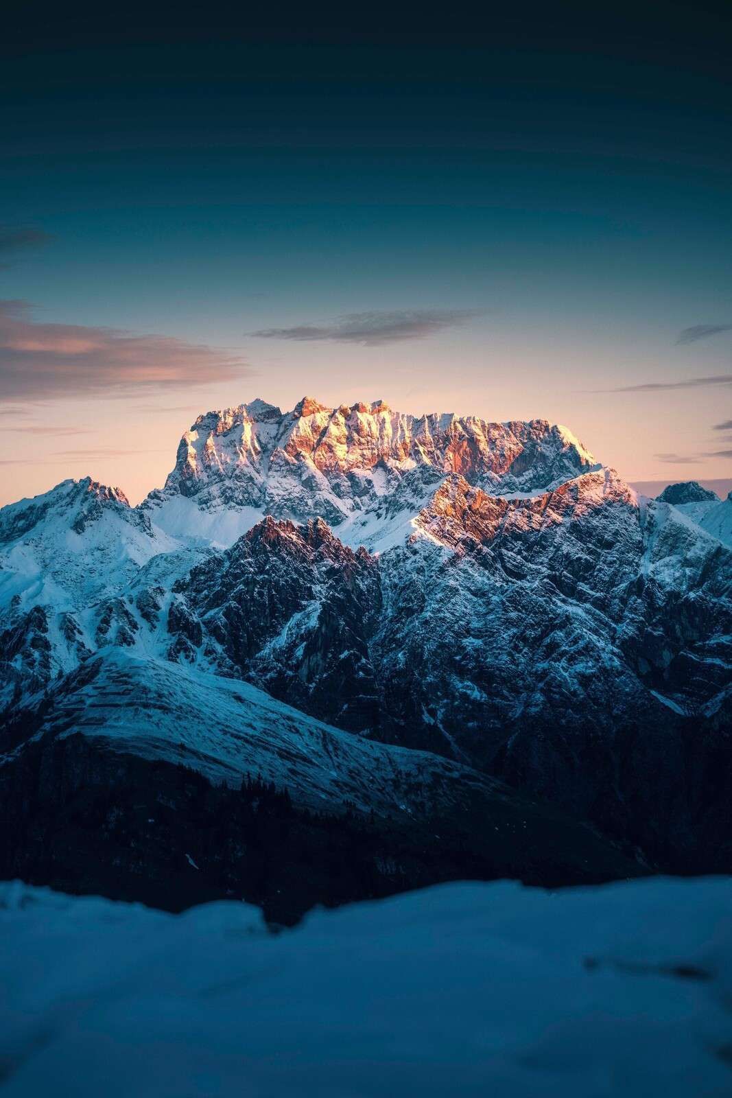 1067x1600 Wall Mural Light On Snow Capped Mountain Peaks