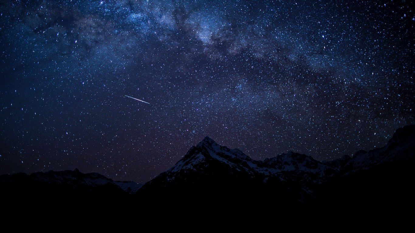 1366x768 Download wallpaper 1366x768 starry sky, night, mountains tablet, laptop HD background