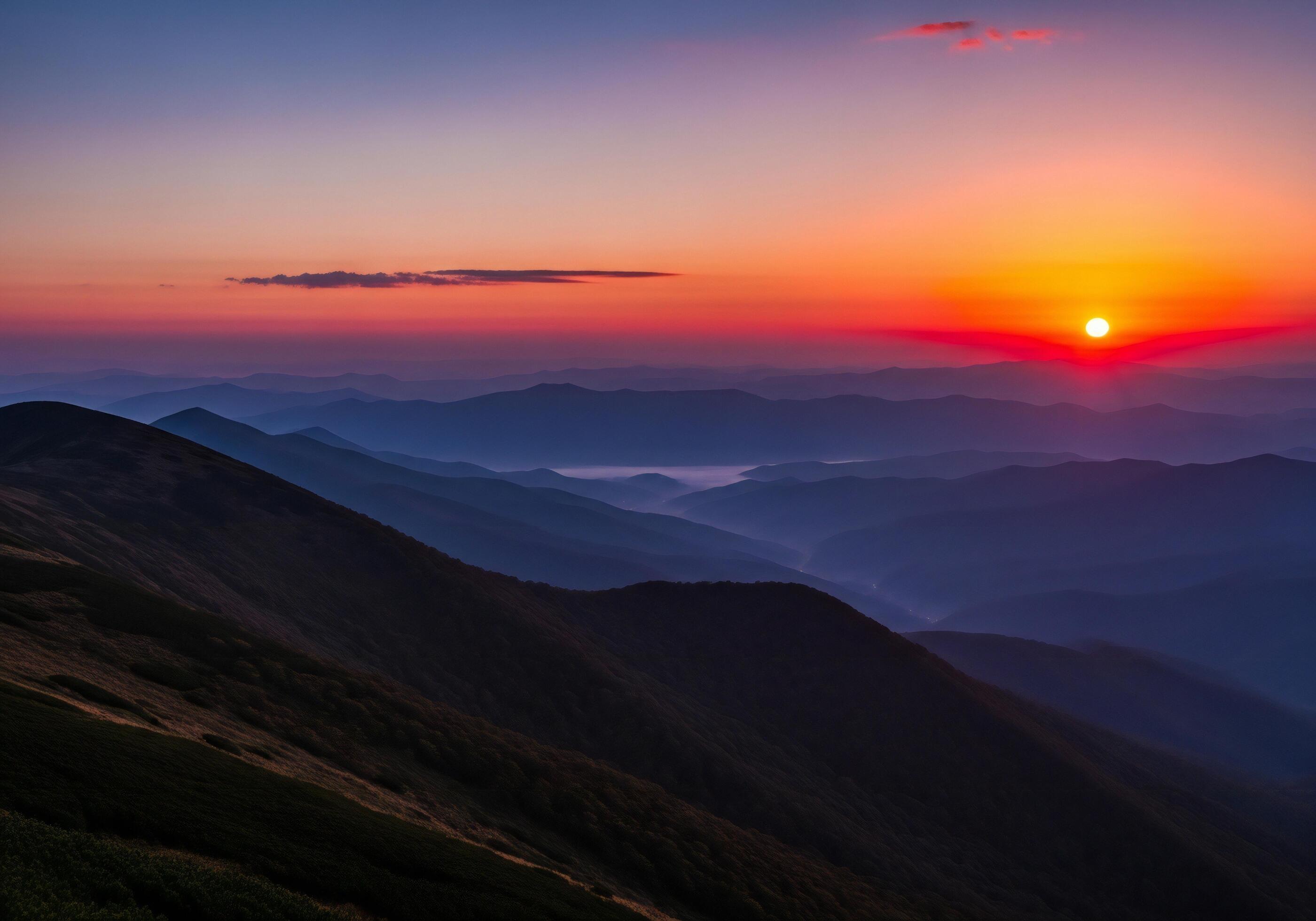 2800x1960 Nature background, Nature wallpaper, Mountain range panorama at sunrise with sun low on horizon and pink and orange sky