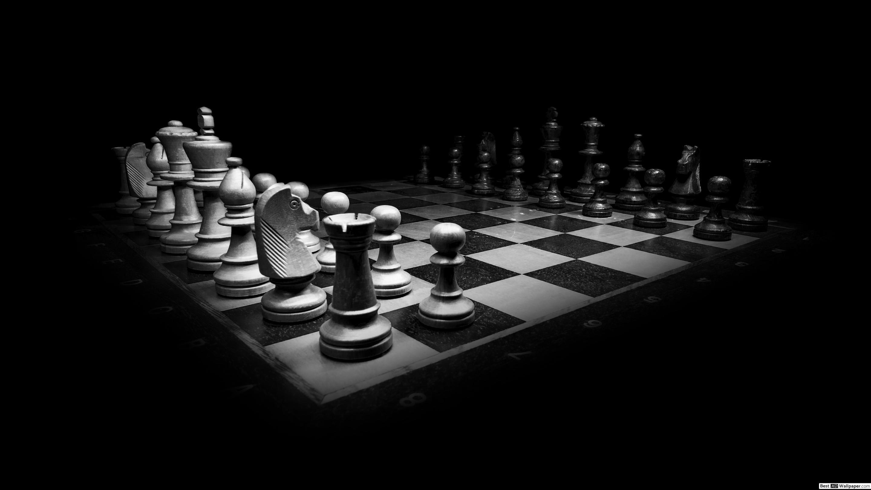 2880x1620 black and white chess board HD wallpaper download