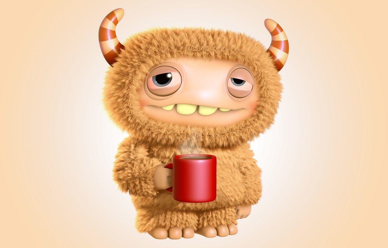 1332x850 Wallpaper coffee, monster, morning, monster, cartoon, character