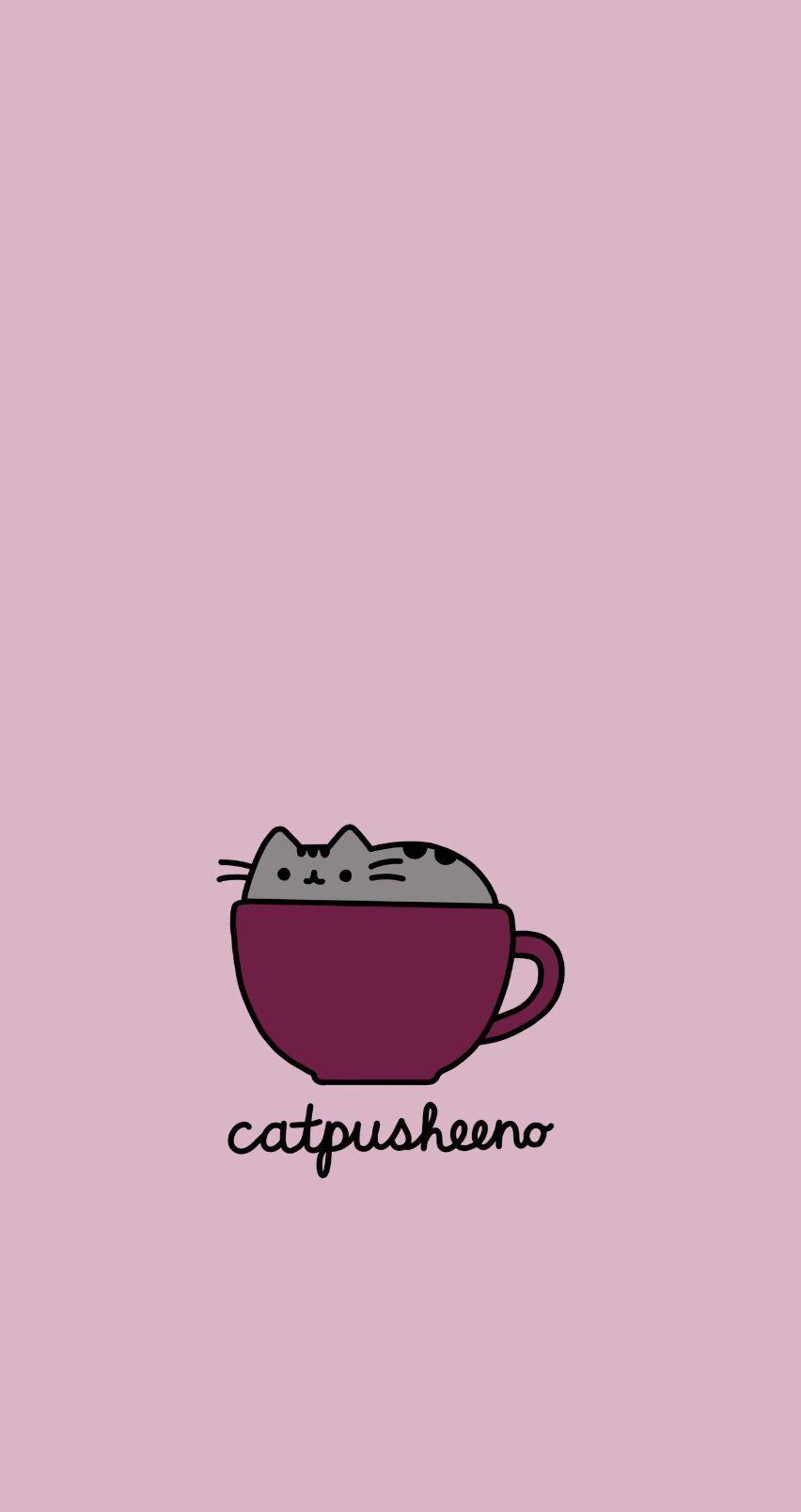 852x1608 Catpusheeno, pusheen, coffee, cappuccino, wallpaper, phone