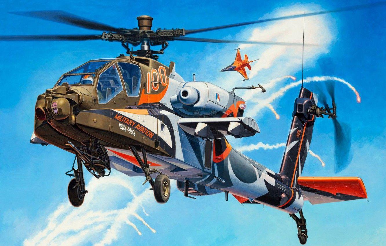 1332x850 Wallpaper Art, Painting, Helicopter, AH 64 Apache Image