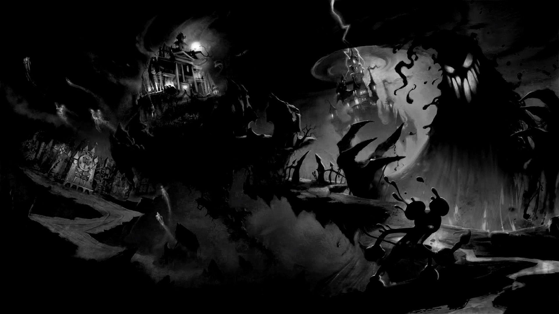1920x1080 black and white, video games, Disney Company, castles, monsters