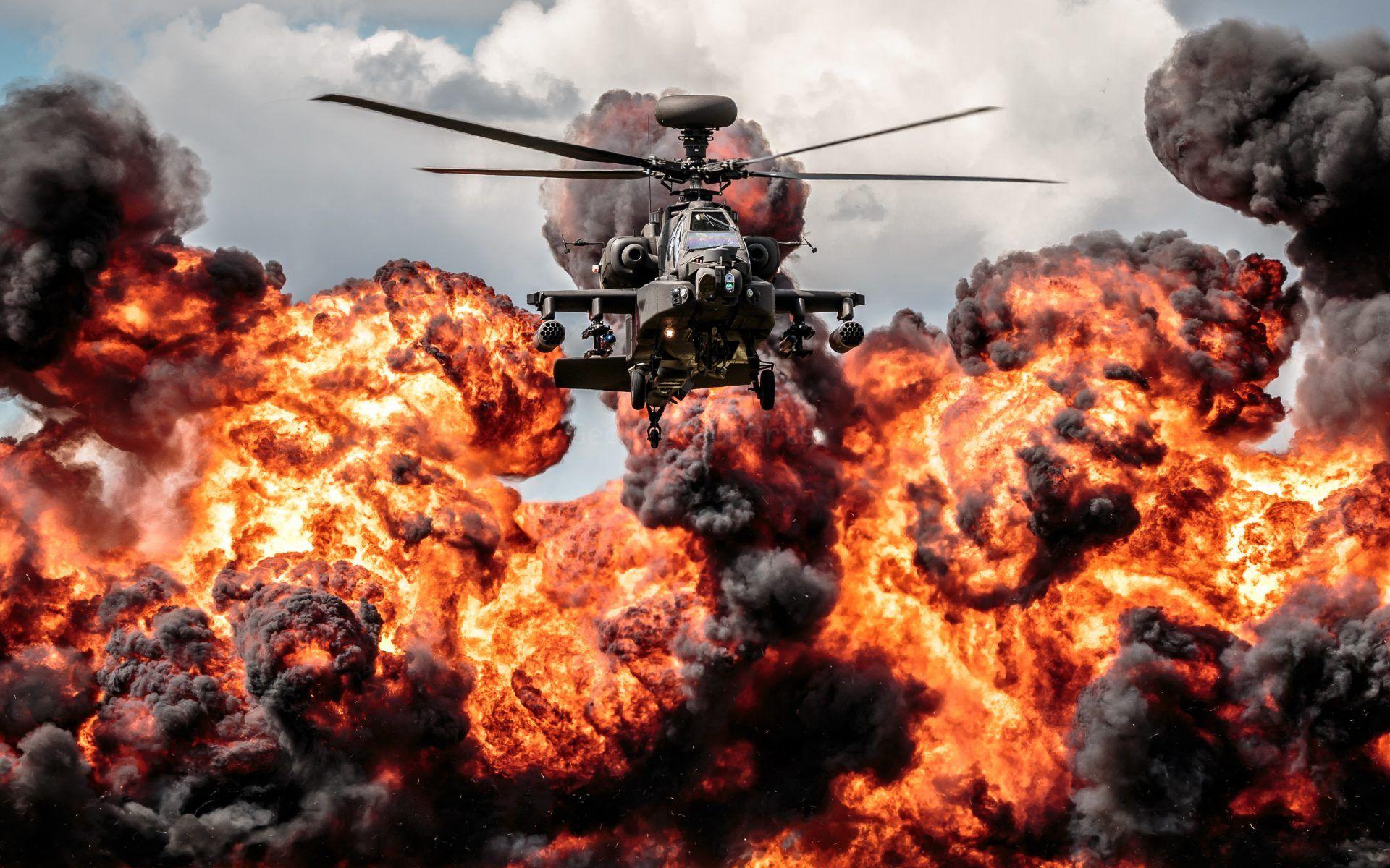 1920x1200 Helicopter Apache Explosion Fire HD Desktop Wallpaper 5200x2925