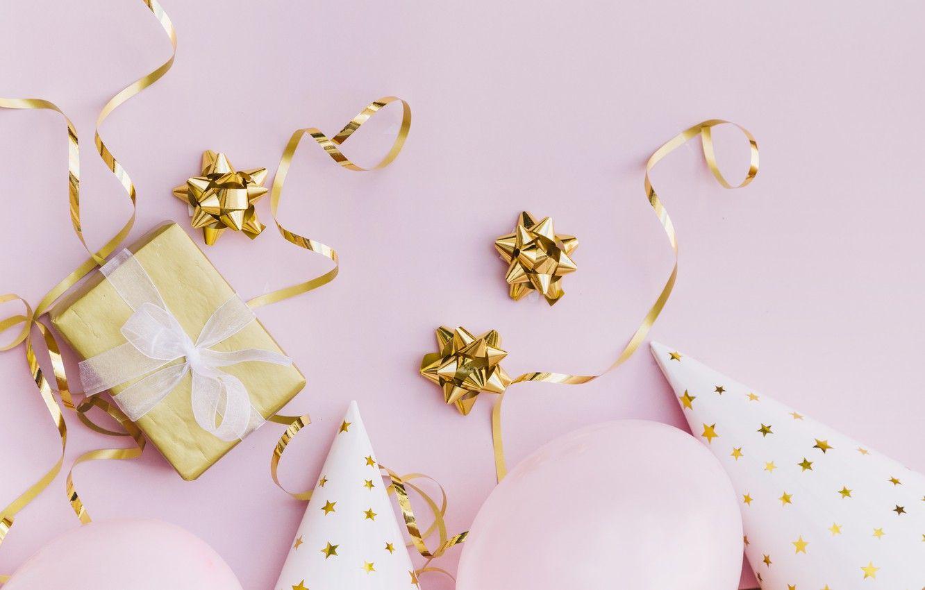 1332x850 Wallpaper Background, Pink, Gift, Cap, Balloon, Balloons, Gift Box
