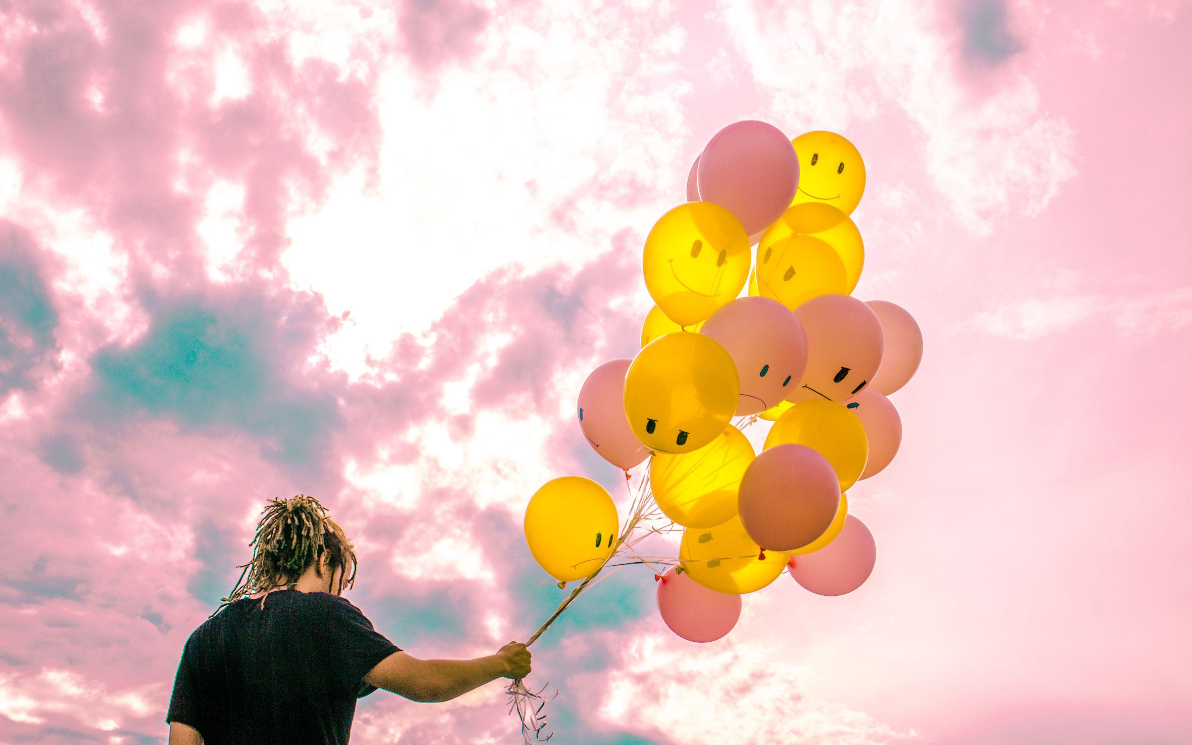 3840x2400 Download wallpaper 3840x2400 balloons, sky, pink, yellow 4k ultra