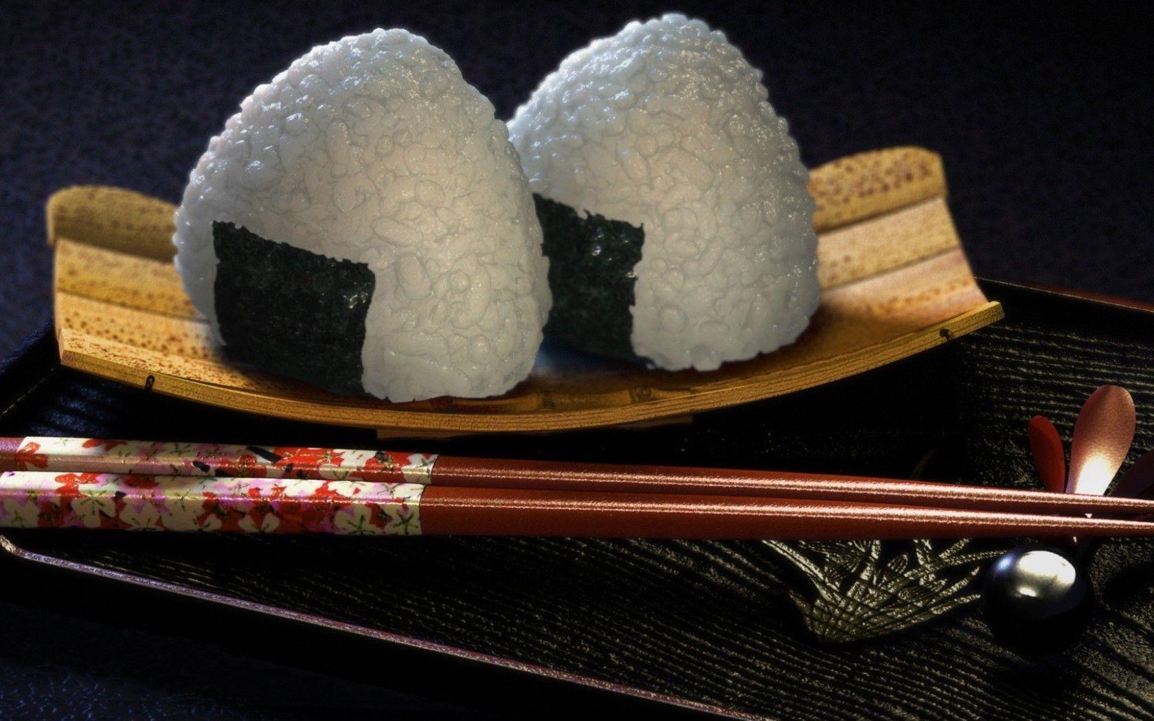 1680x1050 fruits, food, chopsticks, onigiri, Japanese food wallpaper
