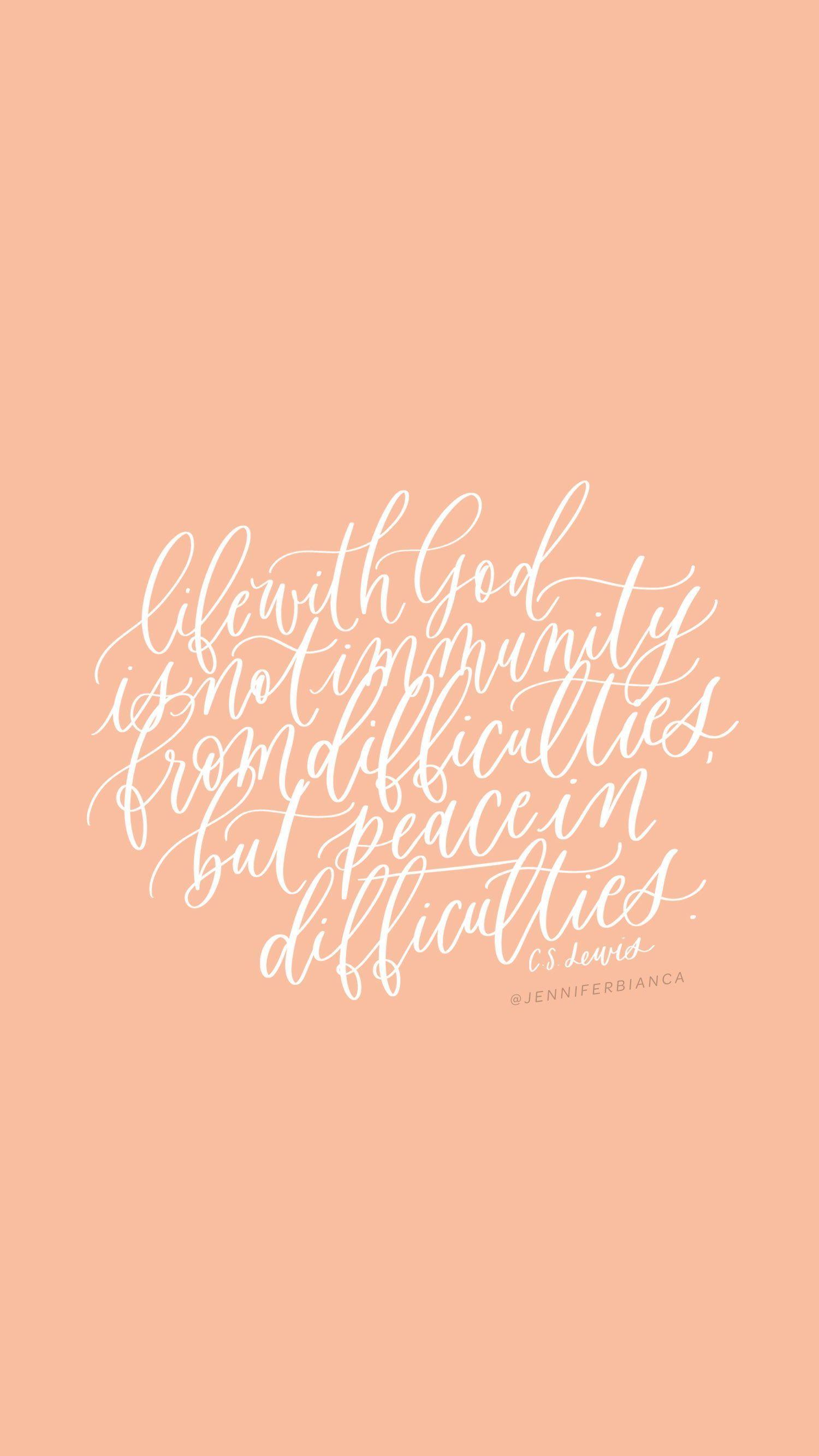 1500x2667 Life with God is not immunity from difficulties, but peace in difficulties. CS Lewis / jenniferbianca.com / print. Bible inspiration, Cs lewis, Christian quotes