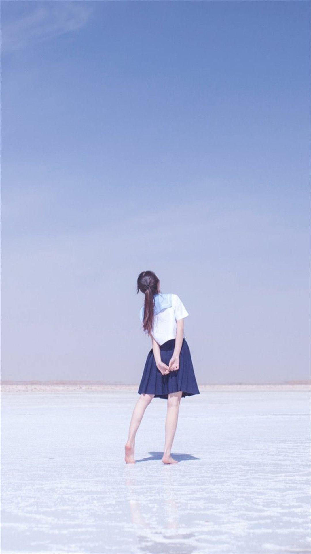 1080x1920 Pure Clear Sunshine Girl Back Ocean Beach iPhone 8 Wallpaper Free Download