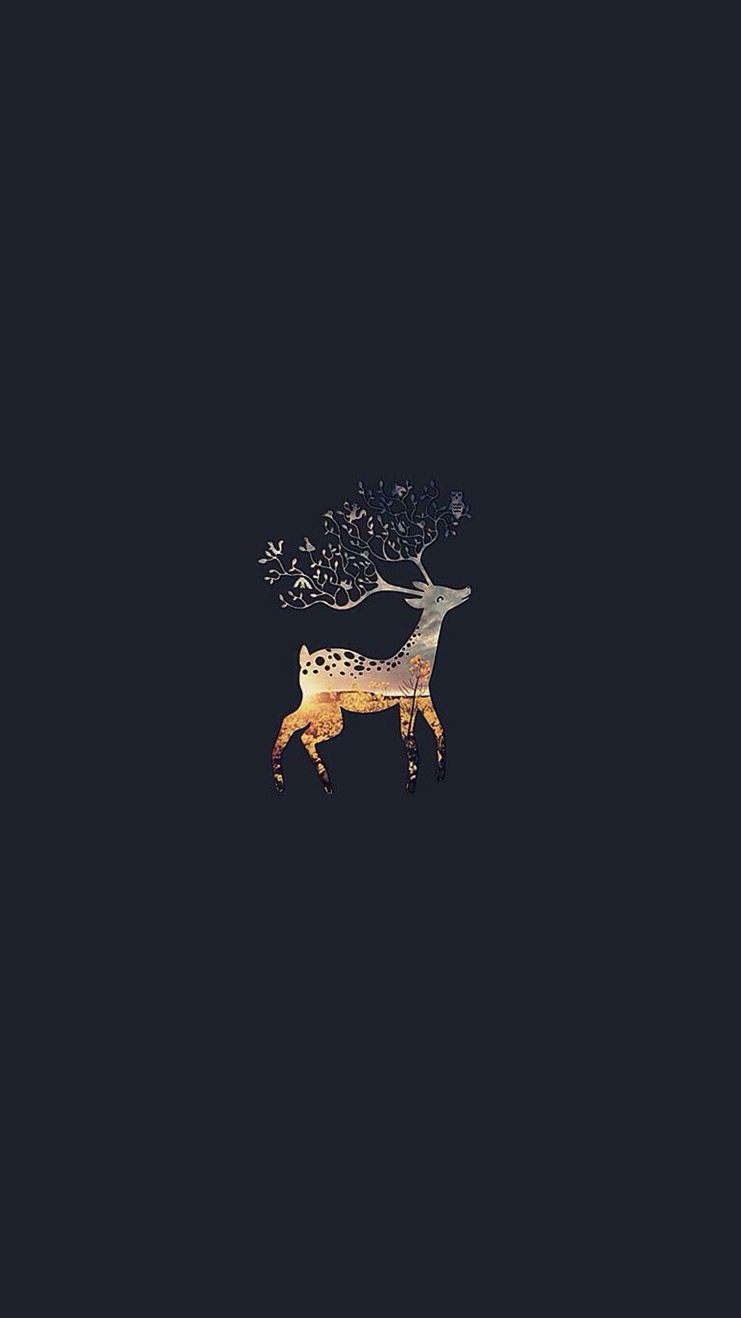 Download wallpaper 800x1420 deer silhouette horns night iphone  se5s5c5 for parallax hd background